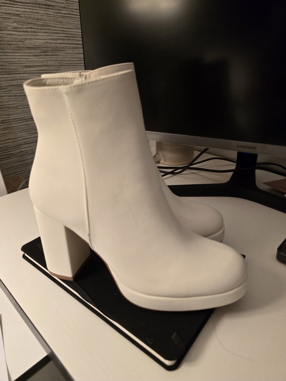 Chunk Heel White Ankle Booties with Platform